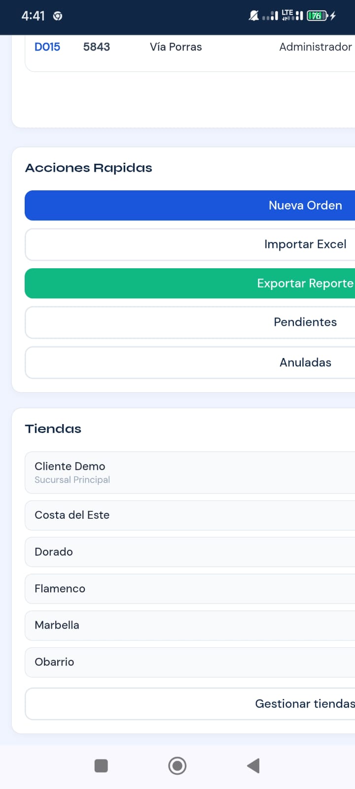 Captura de las acciones rápidas de Servicios_APP