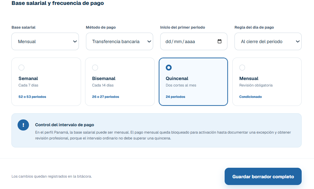 Configuración de la frecuencia y método de pago