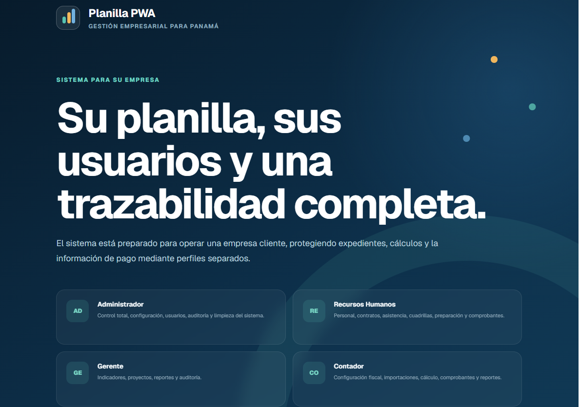 Presentación de Planilla PWA y perfiles de usuarios